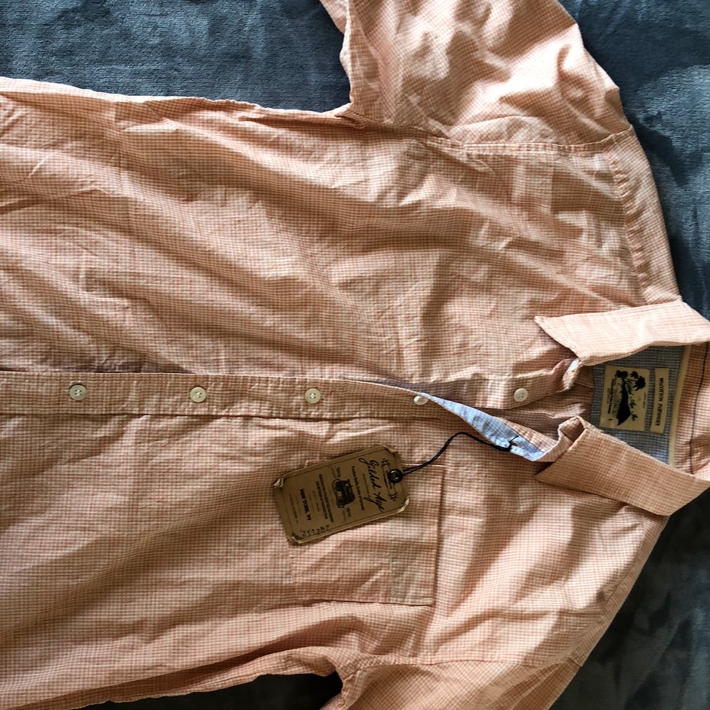NWT. Gilded age orange and White dress shirt